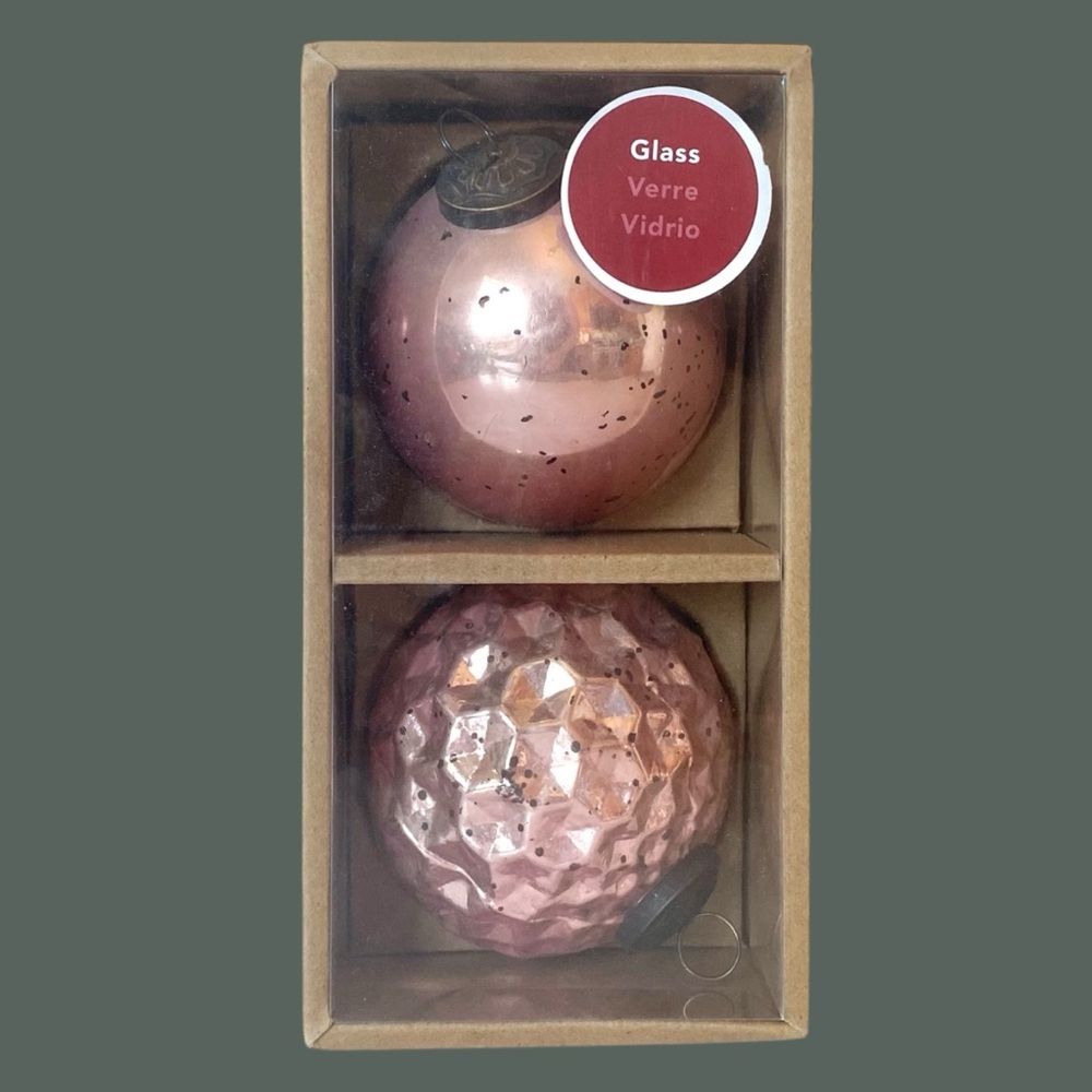 NWT Allen + Roth Pink Glass Christmas Tree Ornaments Vintage Look Set of 2